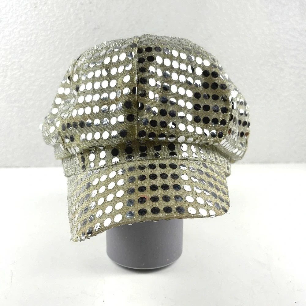 Sequin Newsboy Cap Womens Gold Silver Black Baker Boy Hat Festival‎ Glam Y2K